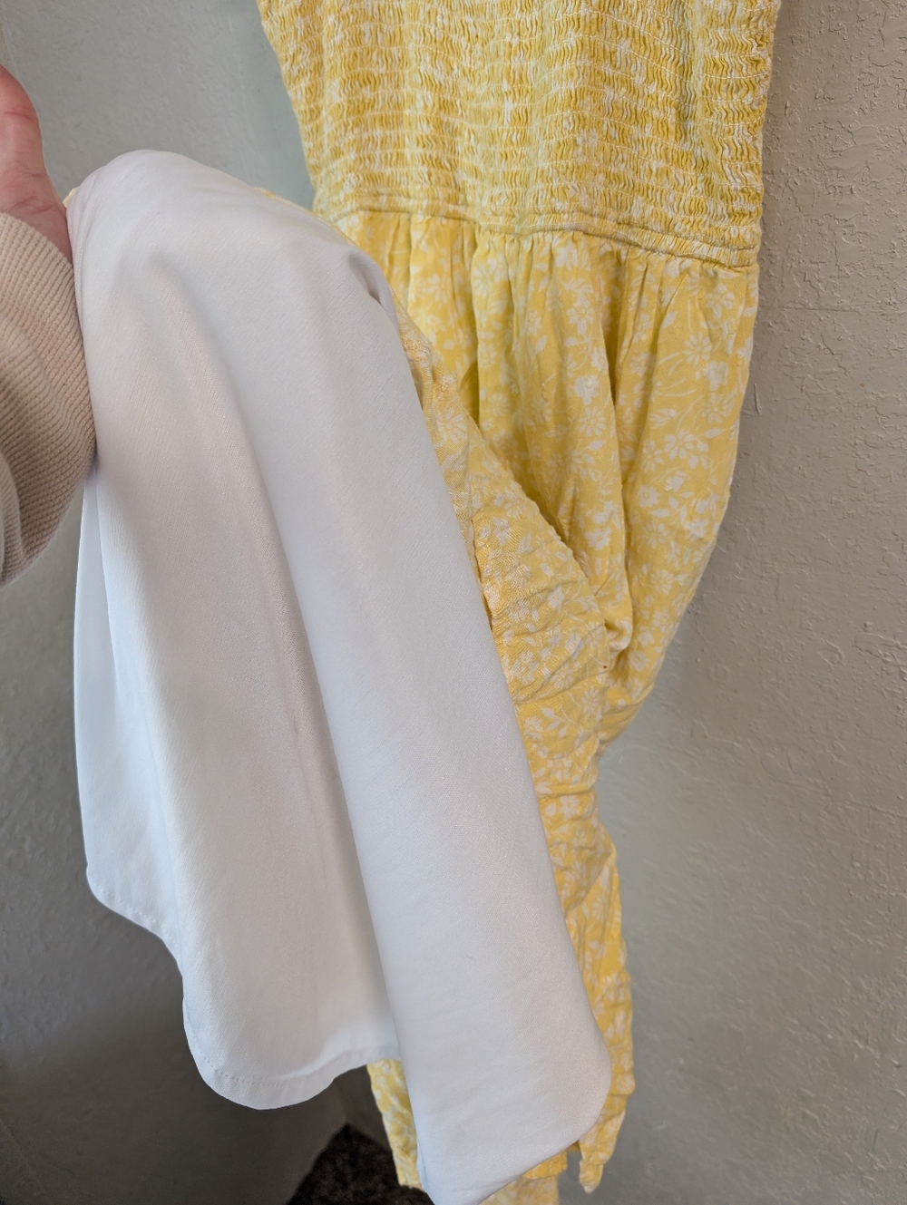 Yellow Smocked Maxi Sundress M Lined Bow Ruffle Floral Cottagecore Fairy Dainty - Picture 11 of 11
